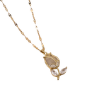 GARGANTILHA ROSA CRAVEJADA BANHADA EM OURO 18K